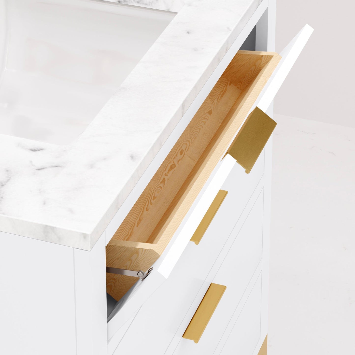 Water Creation BR30CW06PW-R21000000 BRISTOL 30"W x 34"H Pure White Single-Sink Vanity with Carrara White Marble Countertop + Rectangular Mirror (S)