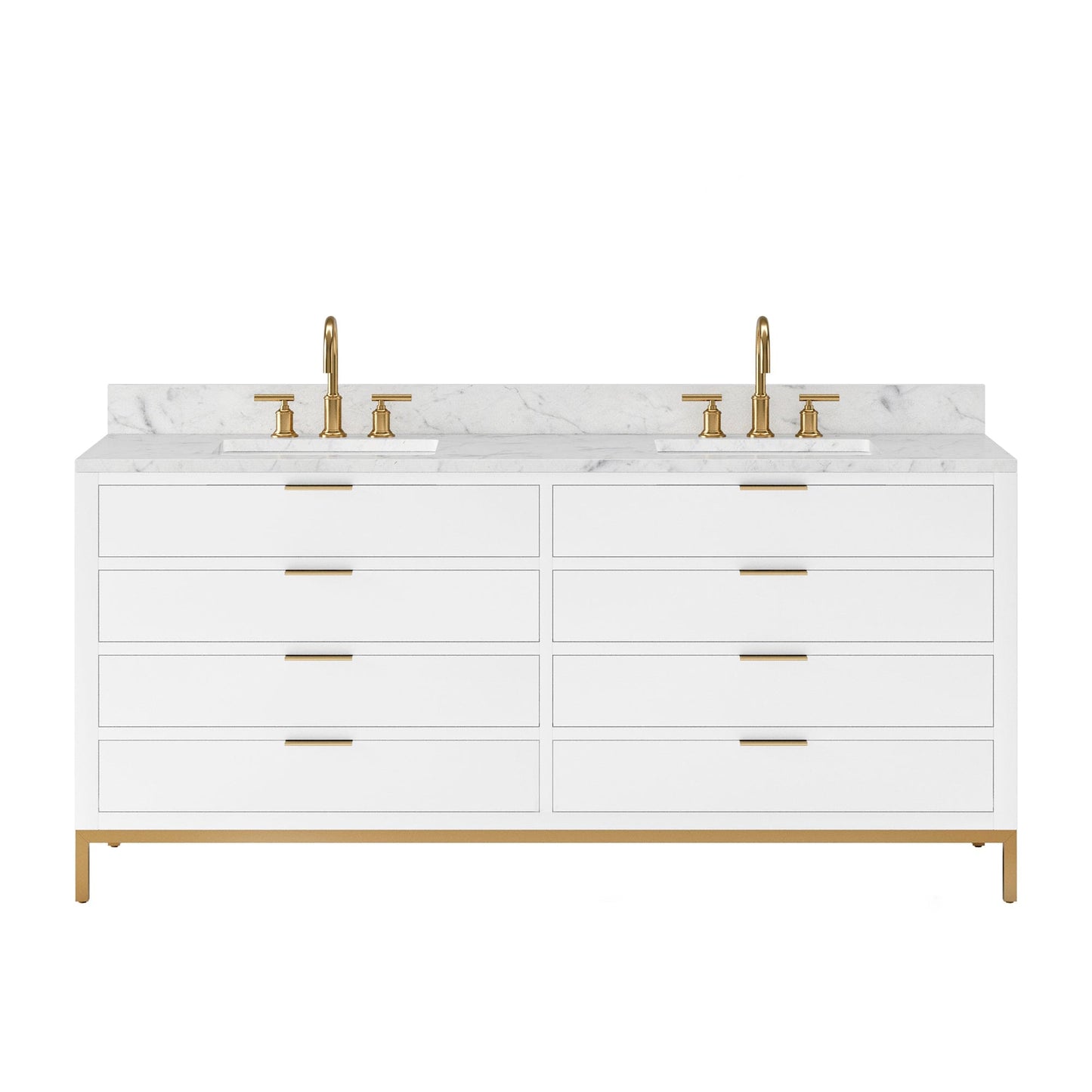 Water Creation BR72CW06PW-000000000 BRISTOL 72"W x 34"H Pure White Double-Sink Vanity with Carrara White Marble Countertop (Vanity Only)