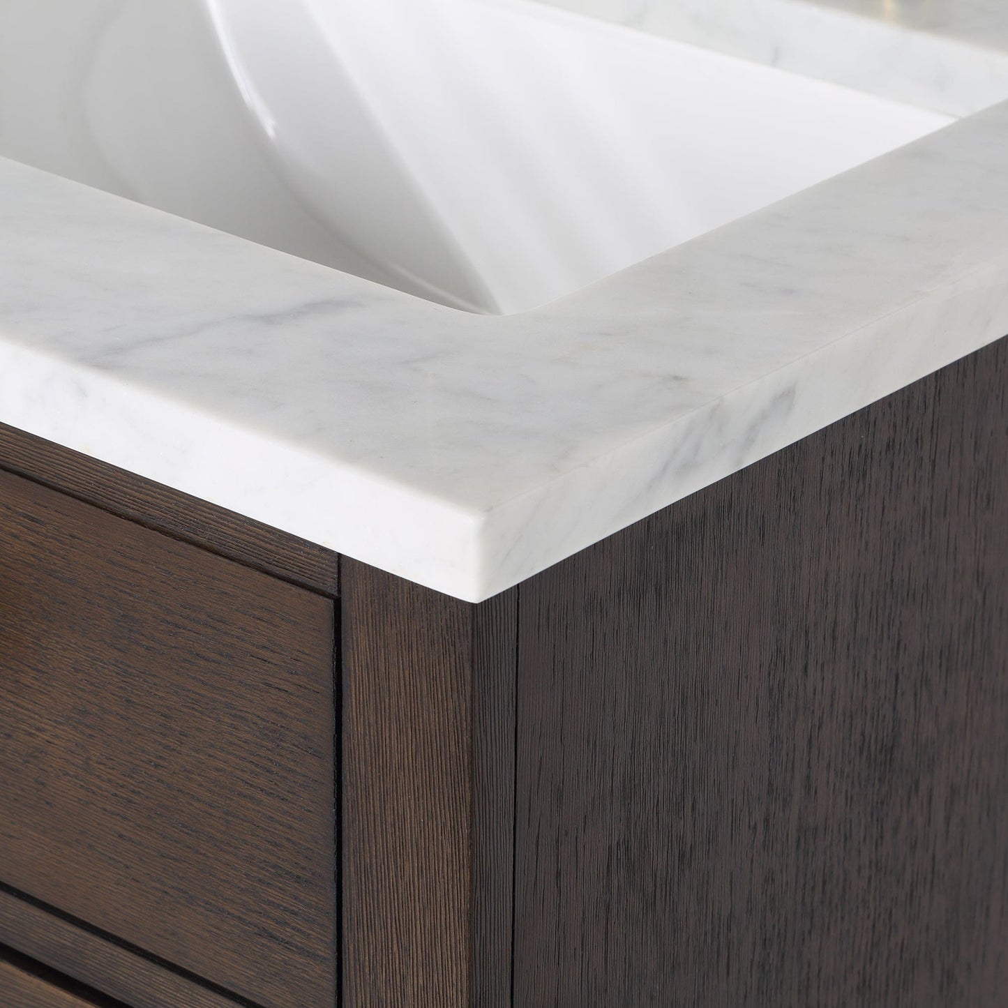 Water Creation CH24CW06BK-R21000000 CHESTNUT 24"W x 34.2"H Brown Oak Single-Sink Vanity with Carrara White Marble Countertop + Mirror