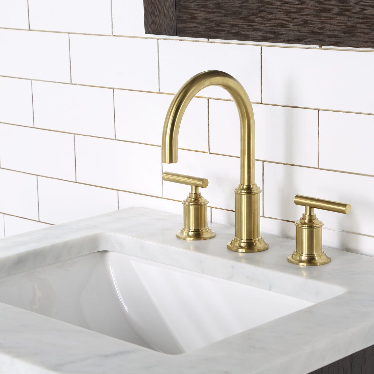 Water Creation CH24CW06BK-R21BL1406 CHESTNUT 24"W x 34.2"H Brown Oak Single-Sink Vanity with Carrara White Marble Countertop + Faucet & Mirror