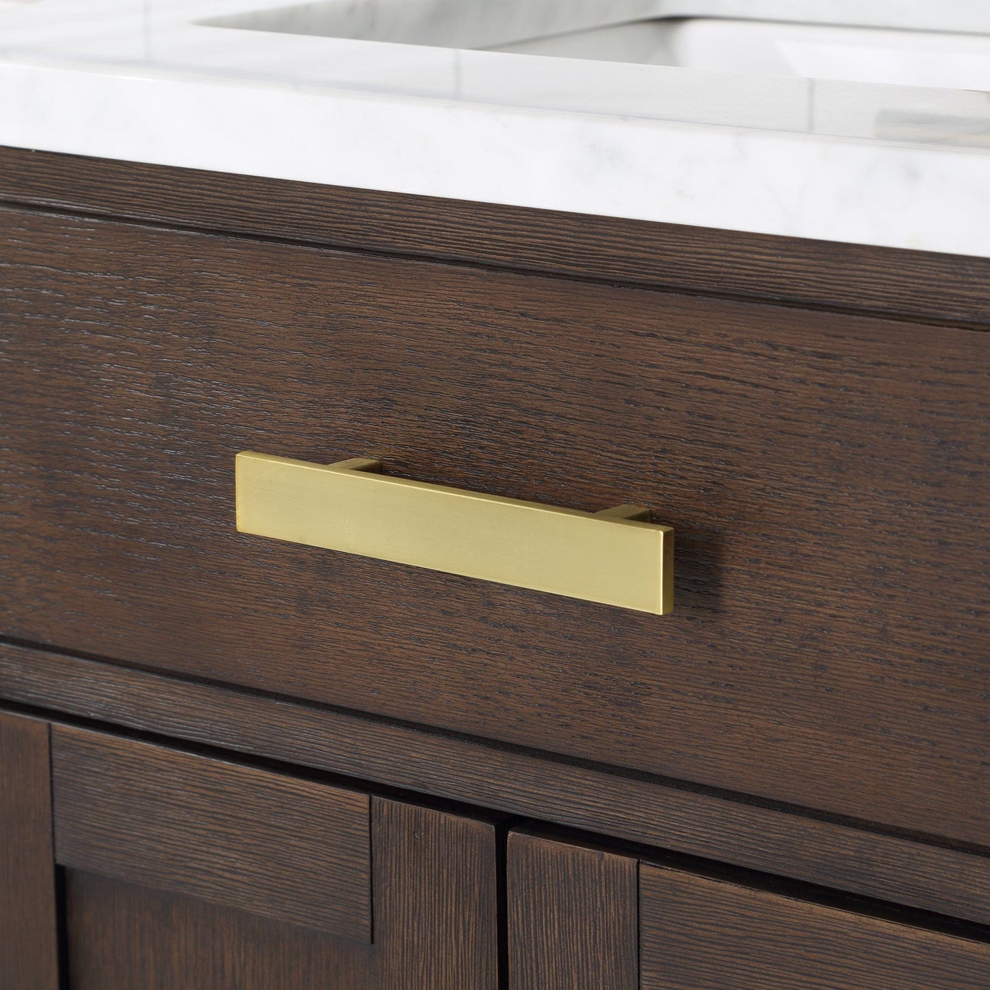 Water Creation CH24CW06BK-R21BL1406 CHESTNUT 24"W x 34.2"H Brown Oak Single-Sink Vanity with Carrara White Marble Countertop + Faucet & Mirror