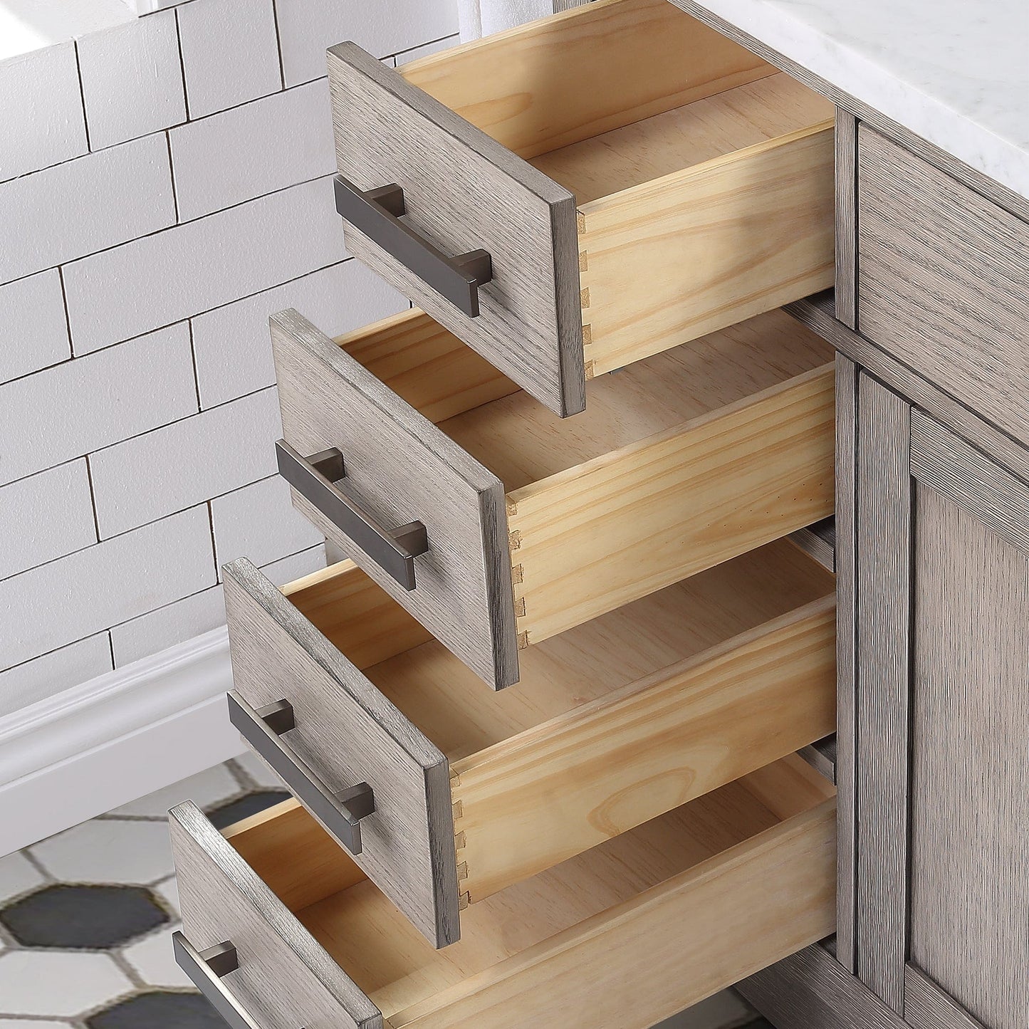 Water Creation CH48CW03GK-R21000000 CHESTNUT 48"W x 34.2"H Gray Oak Single-Sink Vanity with Carrara White Marble Countertop + Mirror