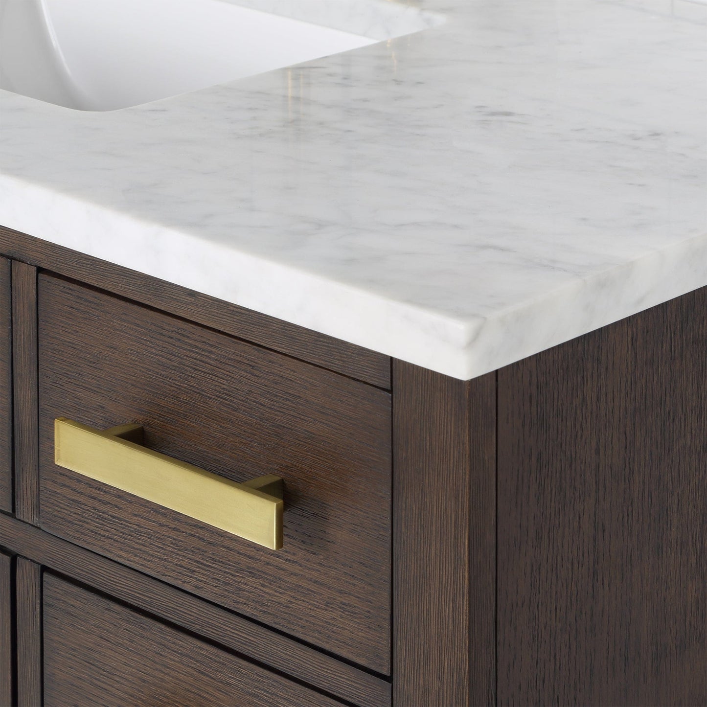 Water Creation CH48CW06BK-R21BL1406 CHESTNUT 48"W x 34.2"H Brown Oak Single-Sink Vanity with Carrara White Marble Countertop + Faucet & Mirror