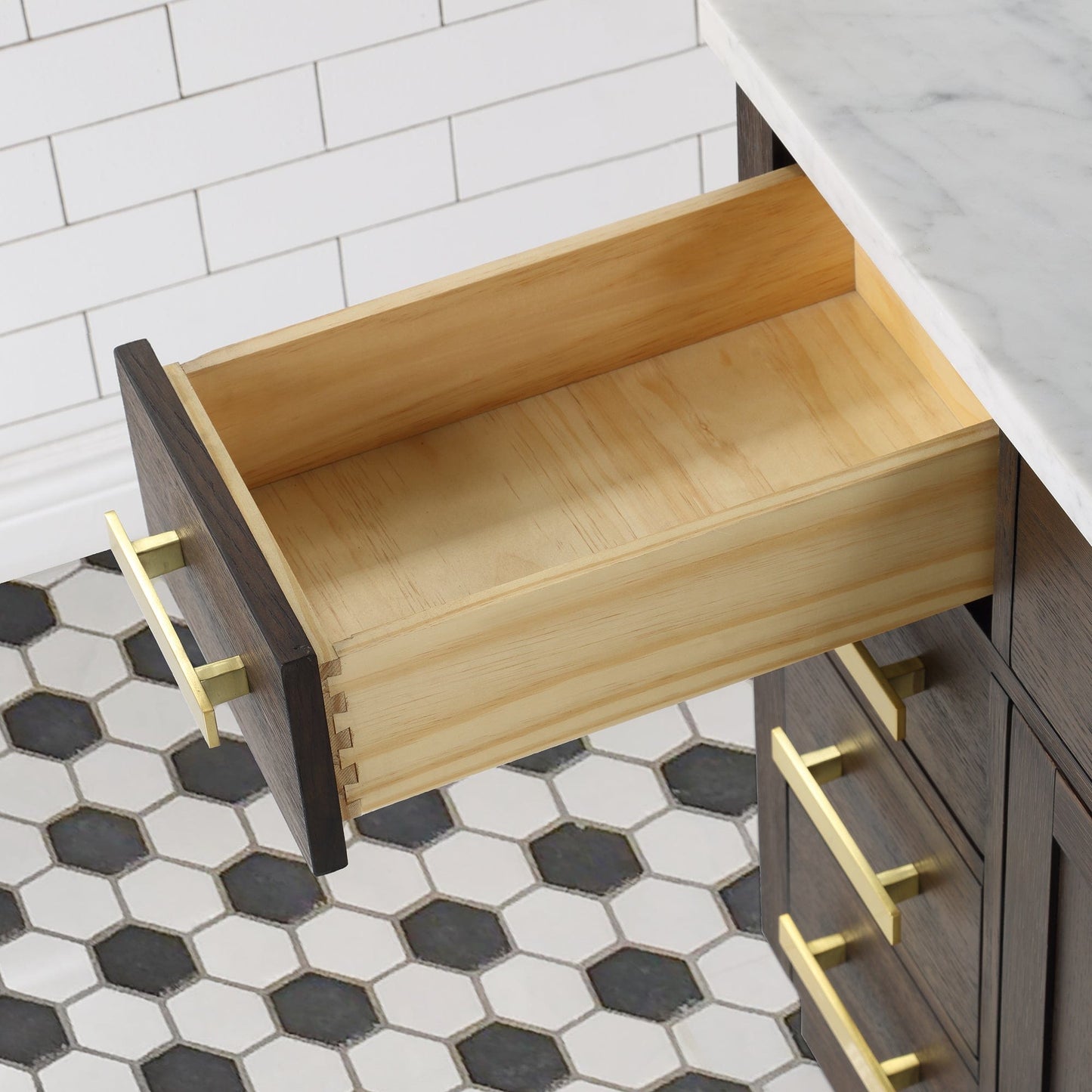 Water Creation CH48CW06BK-R21BL1406 CHESTNUT 48"W x 34.2"H Brown Oak Single-Sink Vanity with Carrara White Marble Countertop + Faucet & Mirror