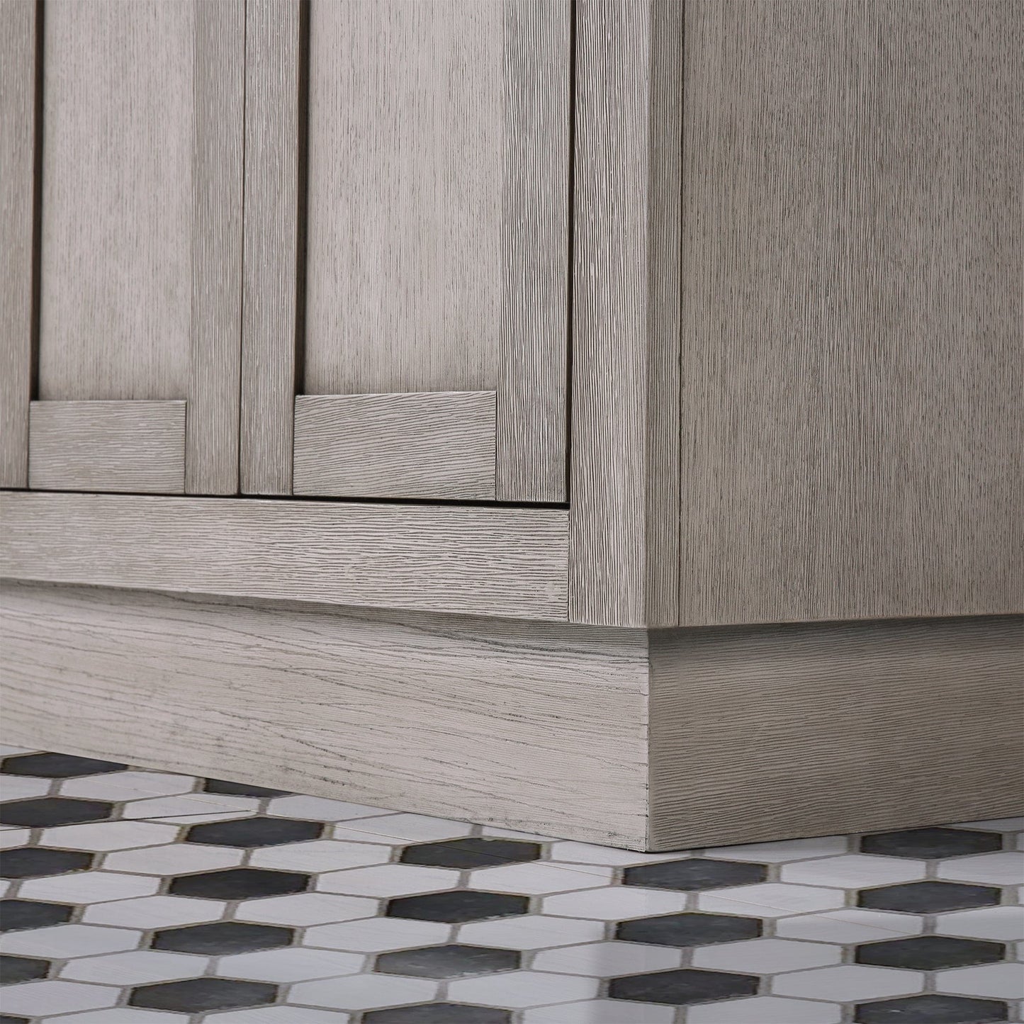 Water Creation CH60CW03GK-000BL1403 CHESTNUT 60"W x 34.2"H Gray Oak Double-Sink Vanity with Carrara White Marble Countertop + Faucets