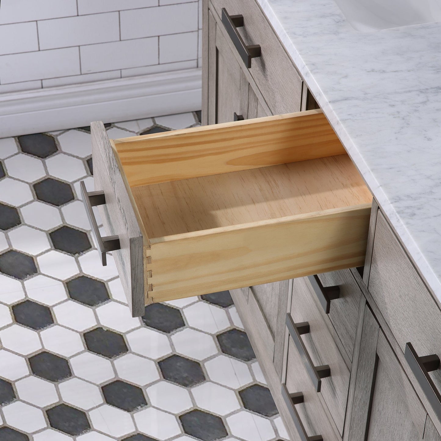 Water Creation CH60CW03GK-R21000000 CHESTNUT 60"W x 34.2"H Gray Oak Double-Sink Vanity with Carrara White Marble Countertop + Mirrors