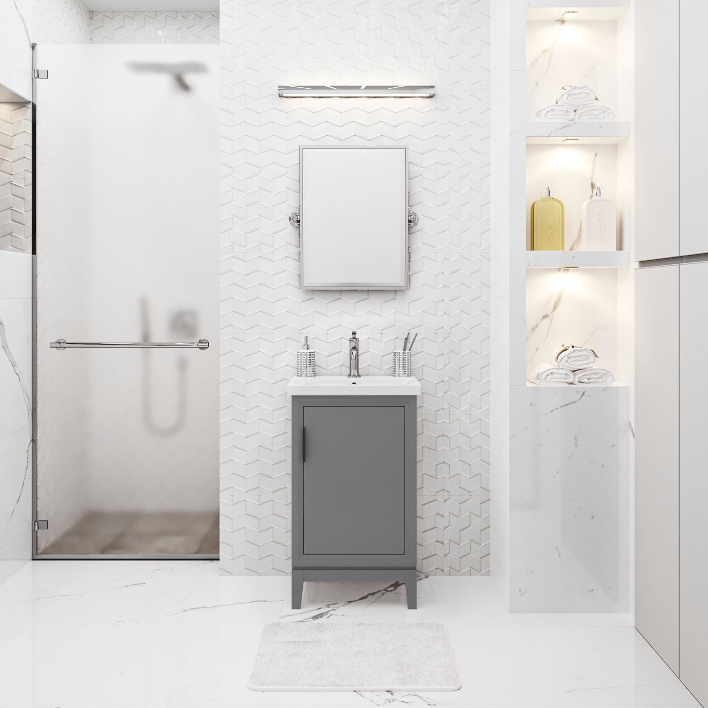Water Creation EA20CR01CG-000NH0101 ELSA 20.5"W x 34"H Cashmere Gray Integrated Ceramic Sink Vanity + Modern Single Faucet