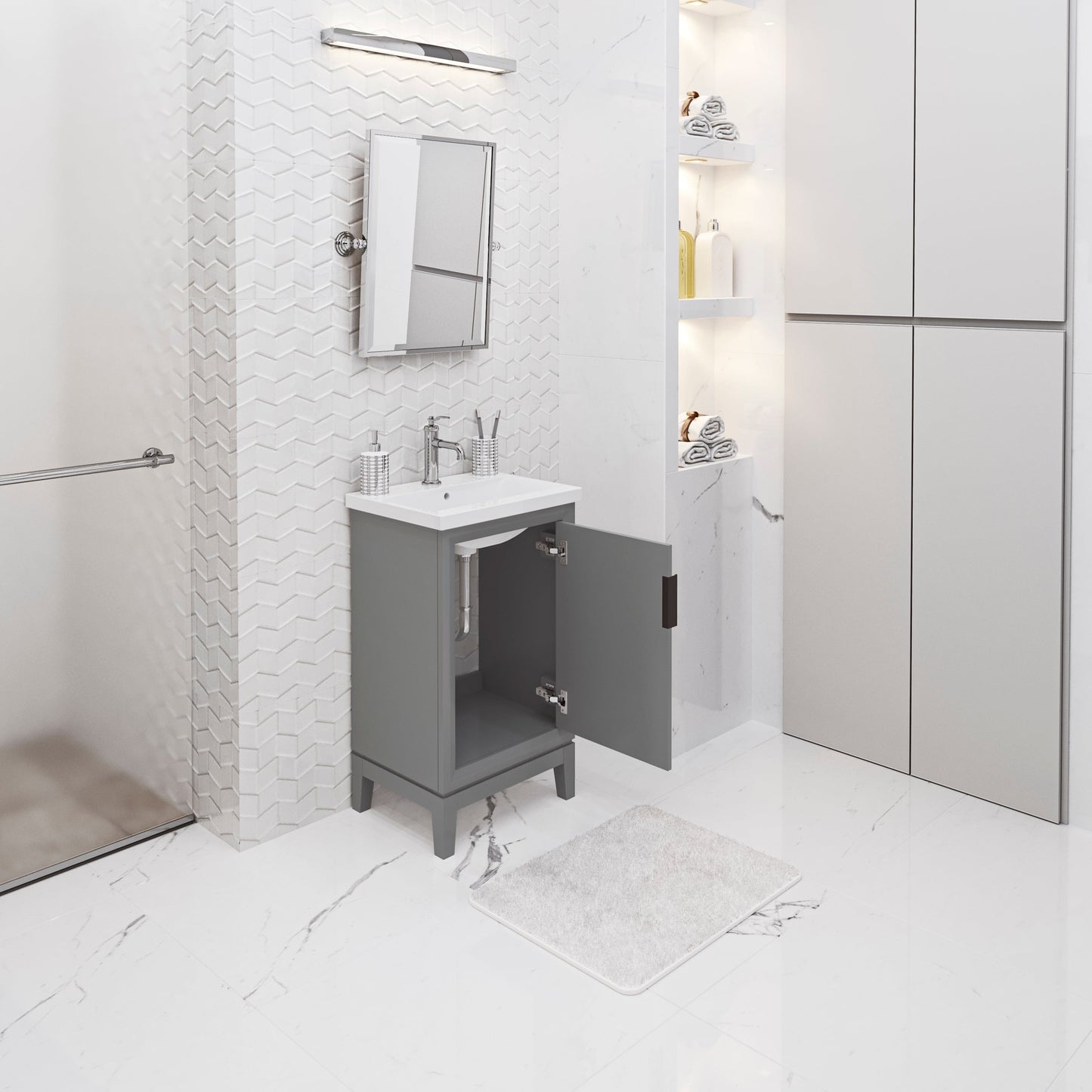 Water Creation EA20CR01CG-000NH0101 ELSA 20.5"W x 34"H Cashmere Gray Integrated Ceramic Sink Vanity + Modern Single Faucet