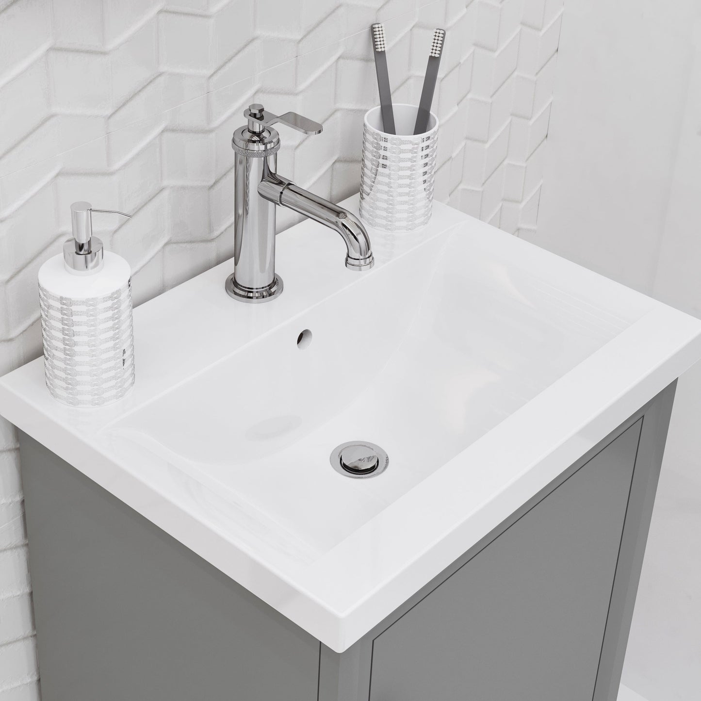 Water Creation EA20CR01CG-000NH0101 ELSA 20.5"W x 34"H Cashmere Gray Integrated Ceramic Sink Vanity + Modern Single Faucet