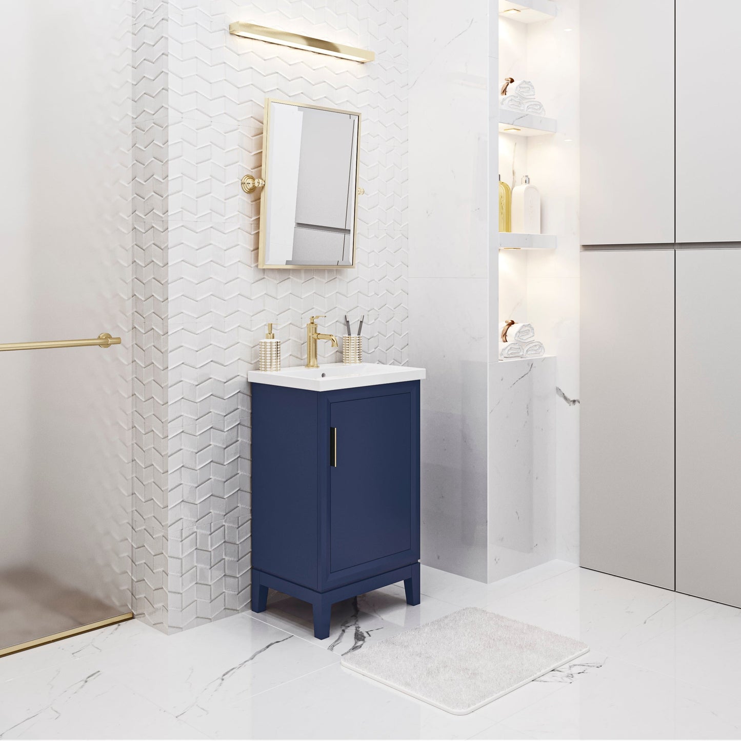 Water Creation EA20CR06MB-000NH0106 ELSA 20.5"W x 34"H Monarch Blue Integrated Ceramic Sink Vanity + Modern Single Faucet