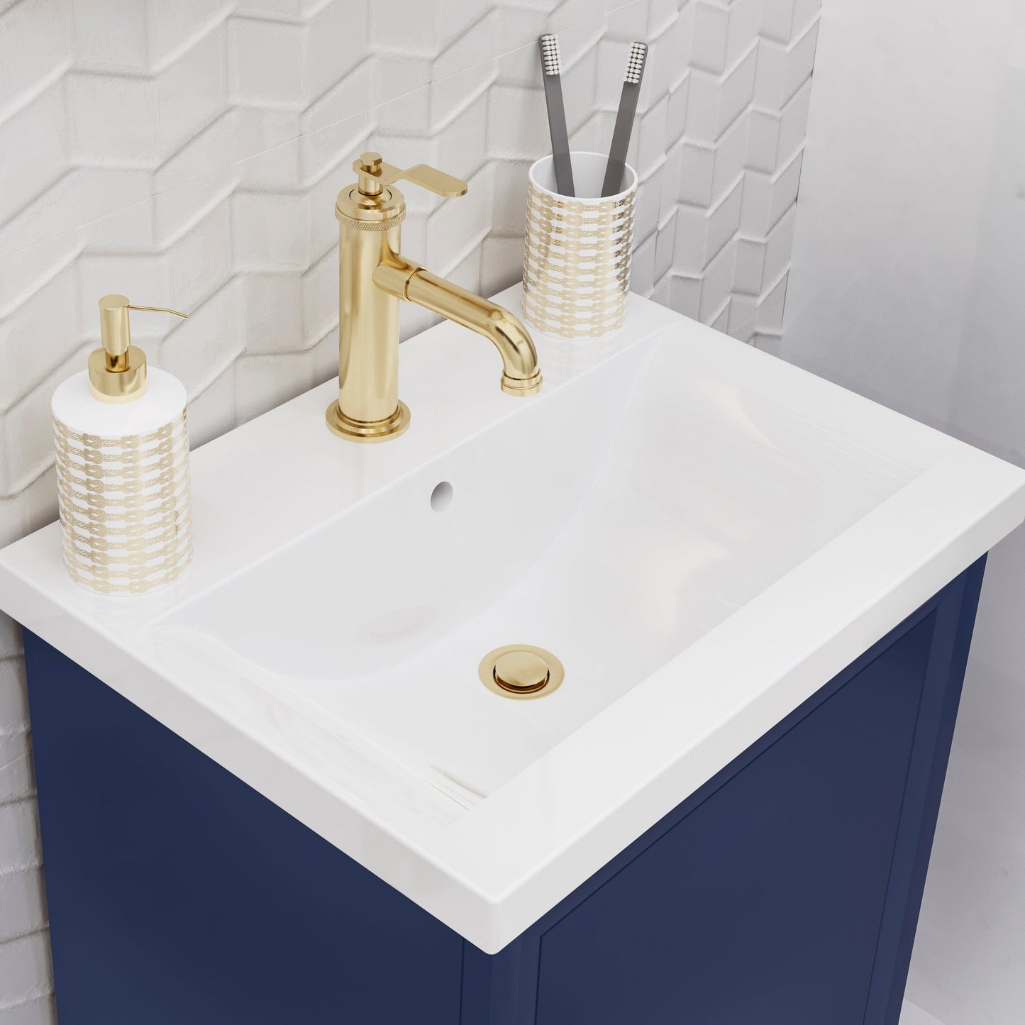 Water Creation EA20CR06MB-000NH0106 ELSA 20.5"W x 34"H Monarch Blue Integrated Ceramic Sink Vanity + Modern Single Faucet