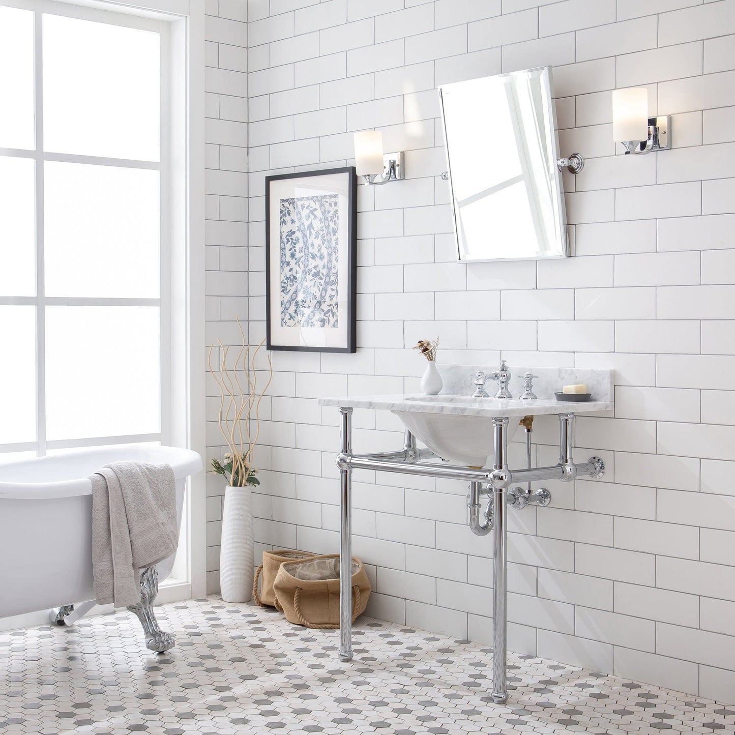 Water Creation EB30D-0113 EMBASSY 30"W x 34"H Single Washstand , P-Trap, Countertop with Sink, and F2-0013 Faucet included, in Chrome Finish