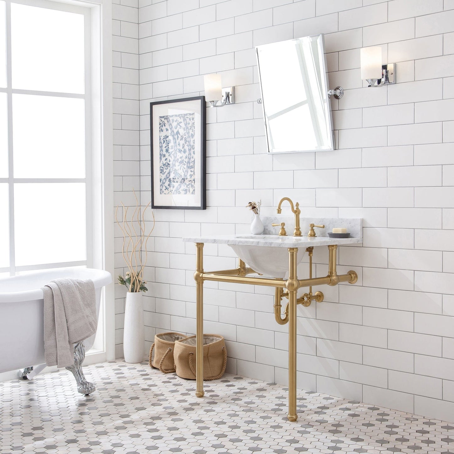 Water Creation EB30D-0612 EMBASSY 30"W x 34"H Single Washstand , P-Trap, Countertop with Sink, and F2-0012 Faucet included, in Satin Gold Finish