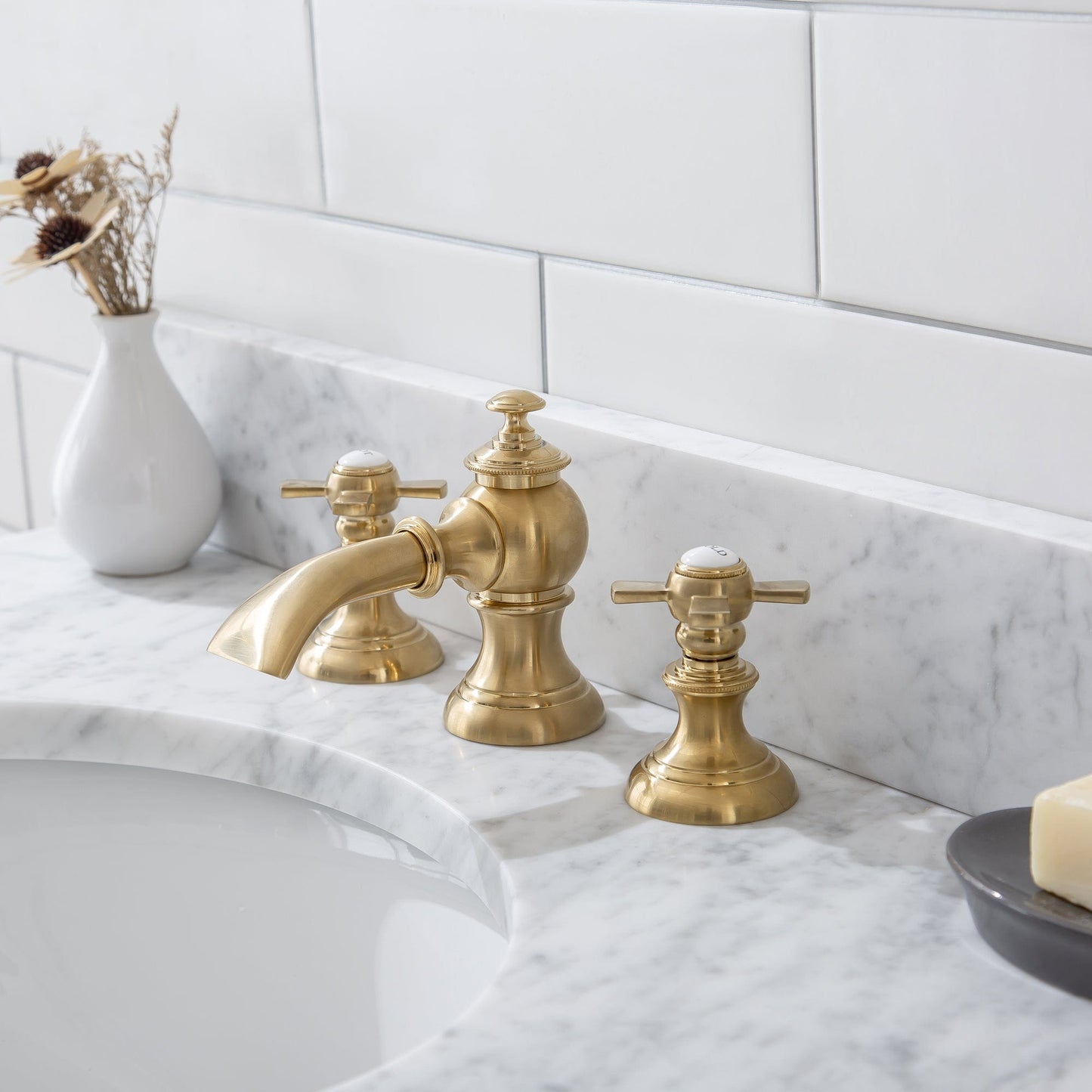 Water Creation EB30D-0613 EMBASSY 30"W x 34"H Single Washstand , P-Trap, Countertop with Sink, and F2-0013 Faucet included, in Satin Gold Finish