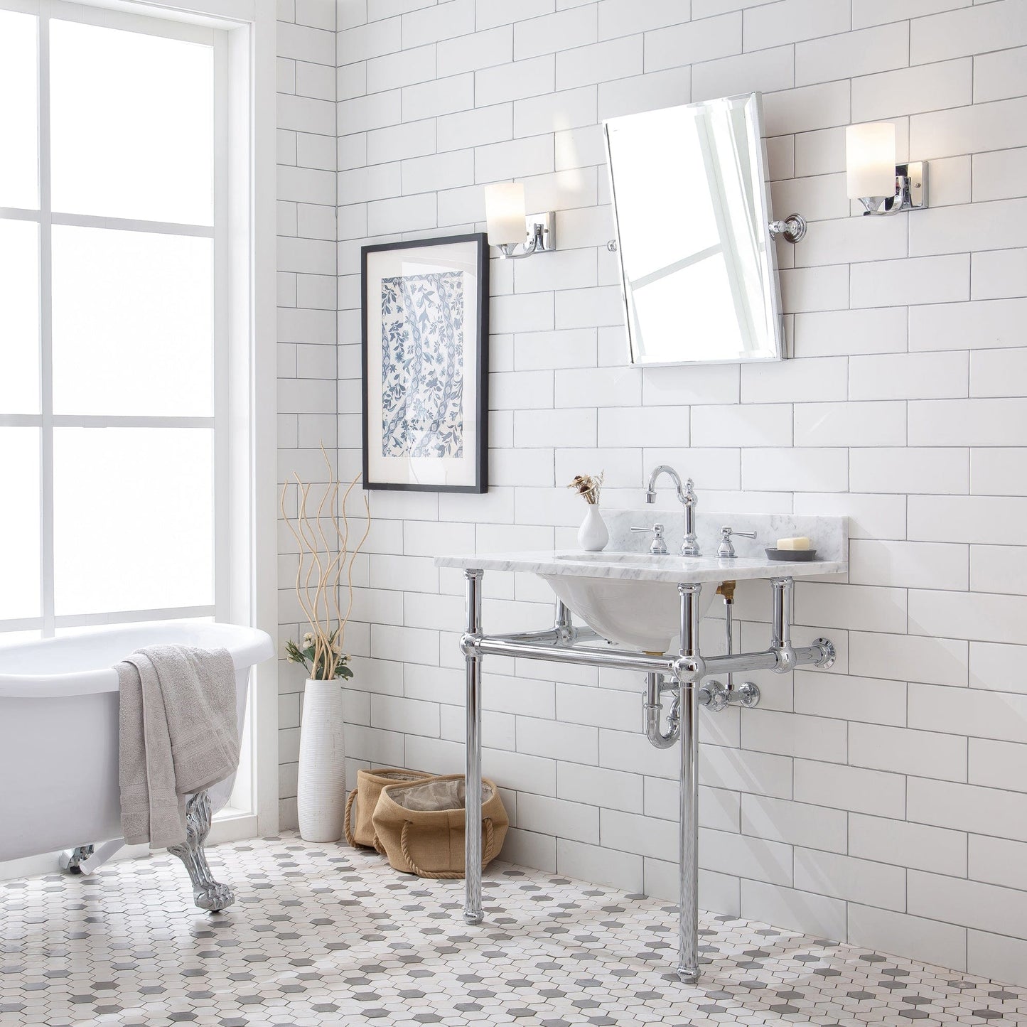 Water Creation EB30E-0112 EMBASSY 30"W x 34"H Single Washstand , P-Trap, Countertop with Sink, F2-0012 Faucet and Mirror included, in Chrome Finish
