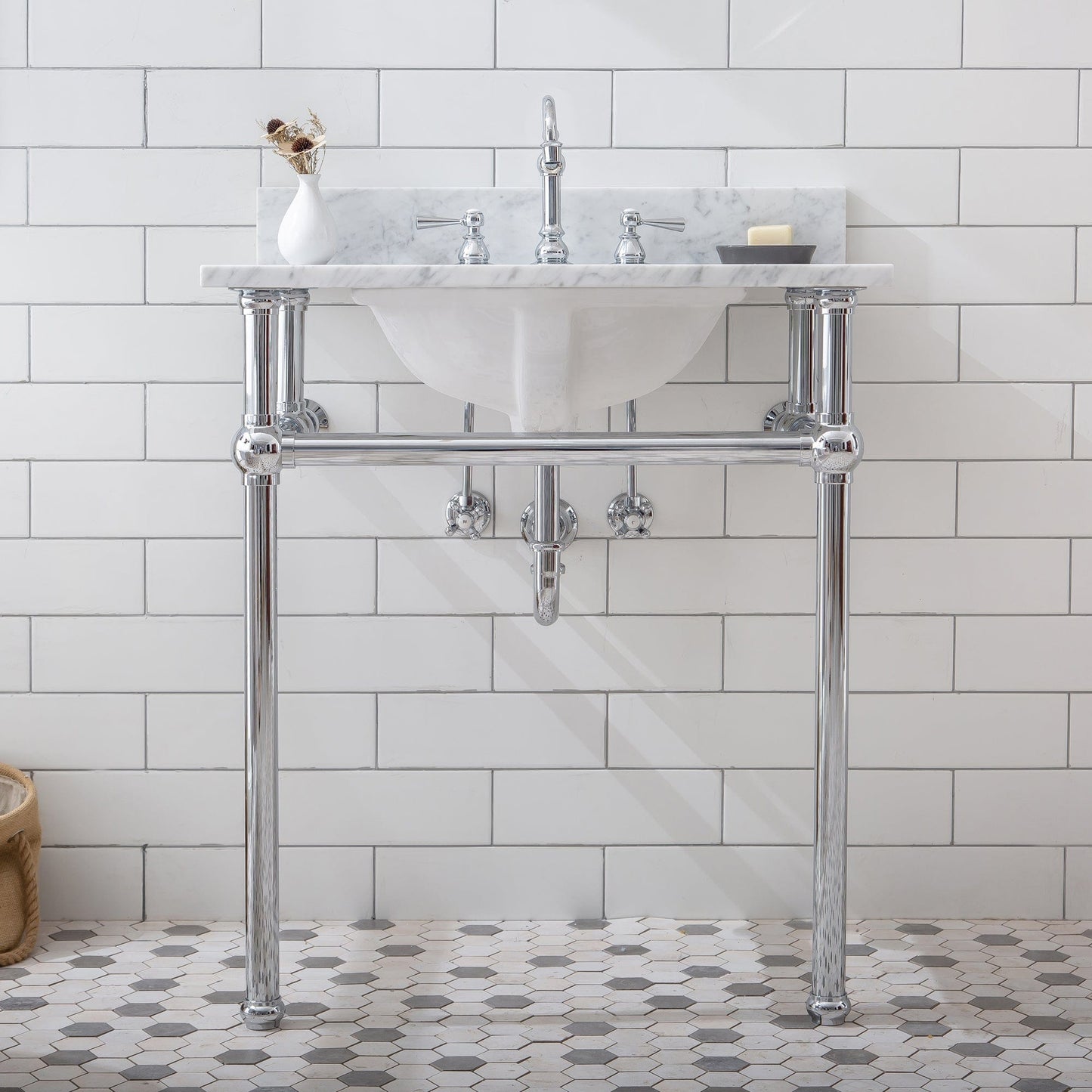 Water Creation EB30E-0112 EMBASSY 30"W x 34"H Single Washstand , P-Trap, Countertop with Sink, F2-0012 Faucet and Mirror included, in Chrome Finish