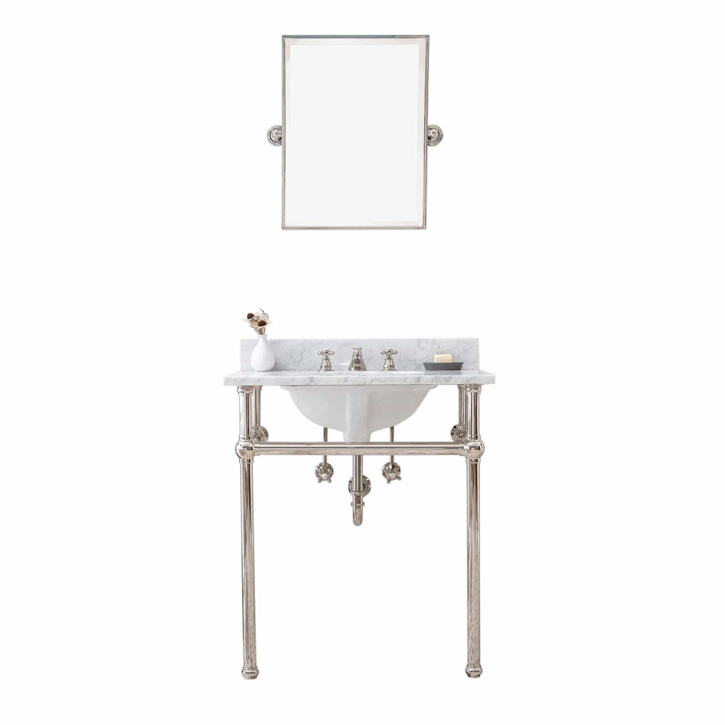 Water Creation EB30E-0509 EMBASSY 30"W x 34"H Single Washstand , P-Trap, Countertop with Sink, F2-0009 Faucet and Mirror included, in Polished Nickel Finish
