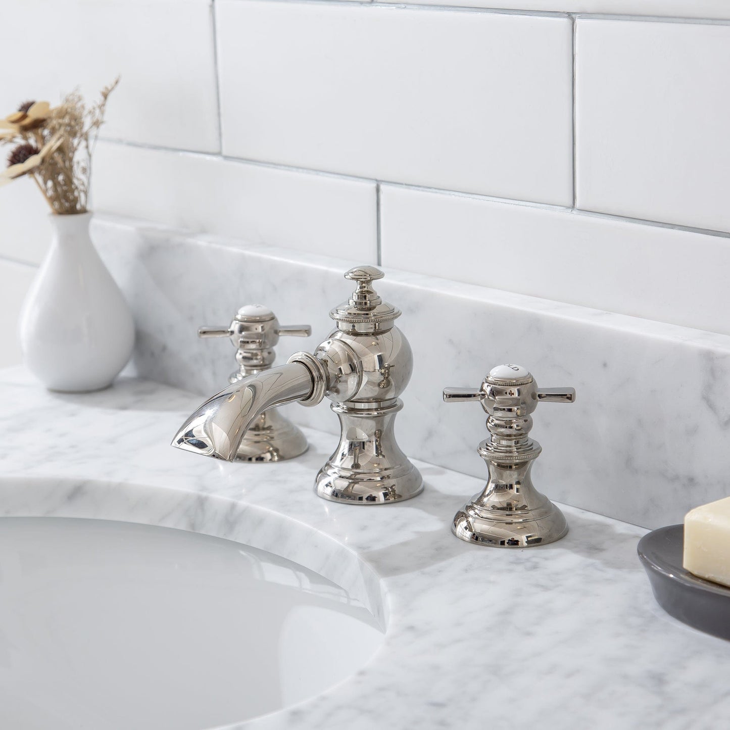 Water Creation EB30E-0513 EMBASSY 30"W x 34"H Single Washstand , P-Trap, Countertop with Sink, F2-0013 Faucet and Mirror included, in Polished Nickel Finish
