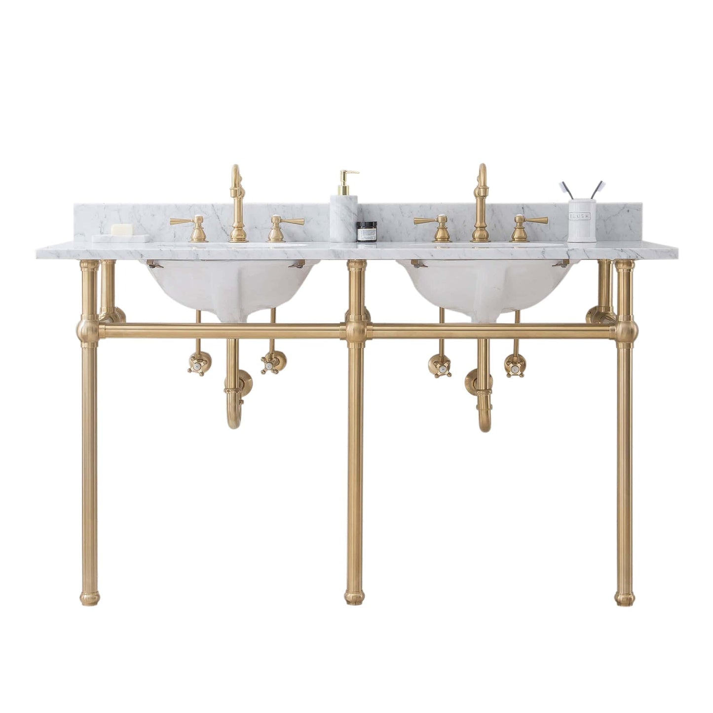 Water Creation EB60C-0600 EMBASSY 60"W x 34"H Double Washstand , P-Trap, and Countertop with Sink included, in Satin Gold Finish