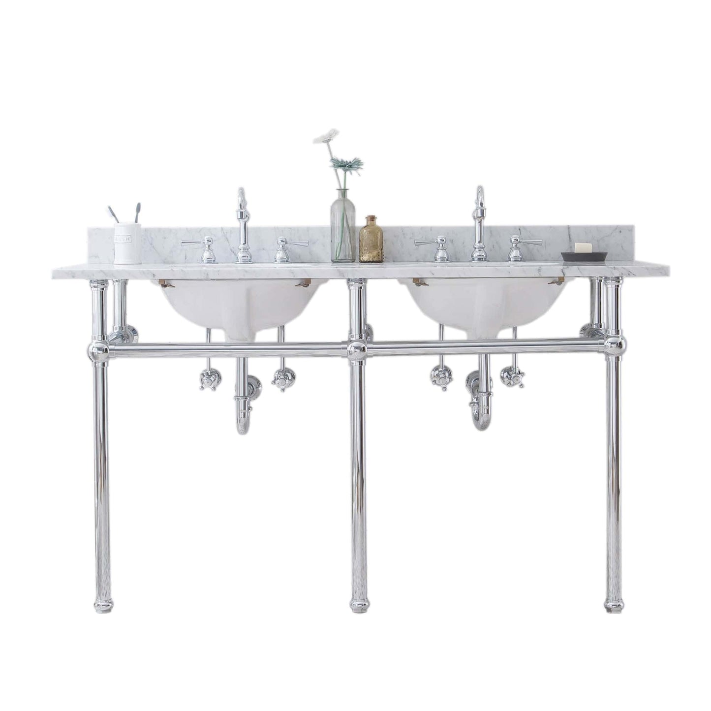 Water Creation EB60D-0112 EMBASSY 60"W x 34"H Double Washstand , P-Trap, Countertop with Sink, and F2-0012 Faucet included, in Chrome Finish