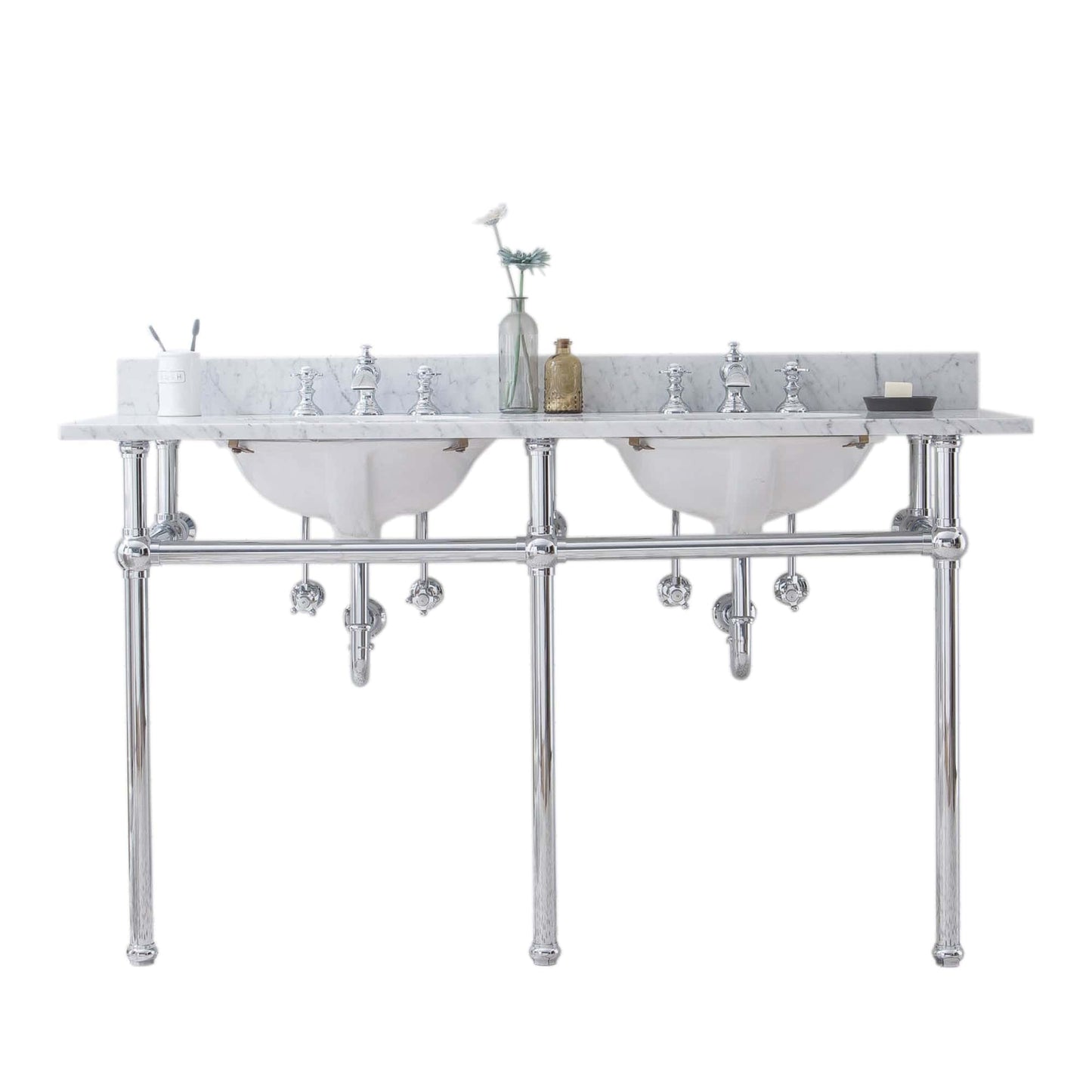 Water Creation EB60D-0113 EMBASSY 60"W x 34"H Double Washstand , P-Trap, Countertop with Sink, and F2-0013 Faucet included, in Chrome Finish