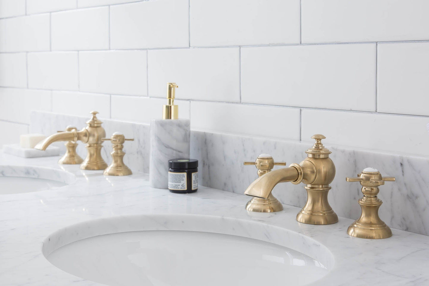 Water Creation EB60D-0613 EMBASSY 60"W x 34"H Double Washstand , P-Trap, Countertop with Sink, and F2-0013 Faucet included, in Satin Gold Finish