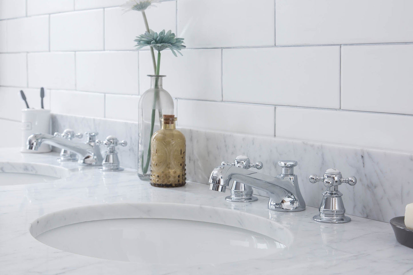 Water Creation EB60E-0109 EMBASSY 60"W x 34"H Double Washstand , P-Trap, Countertop with Sink, F2-0009 Faucet and Mirror included, in Chrome Finish