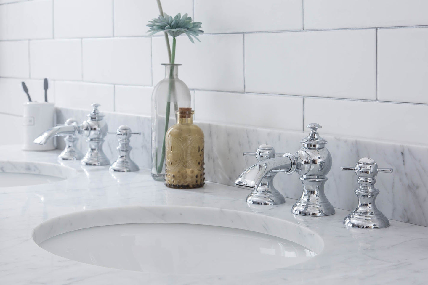 Water Creation EB60E-0113 EMBASSY 60"W x 34"H Double Washstand , P-Trap, Countertop with Sink, F2-0013 Faucet and Mirror included, in Chrome Finish