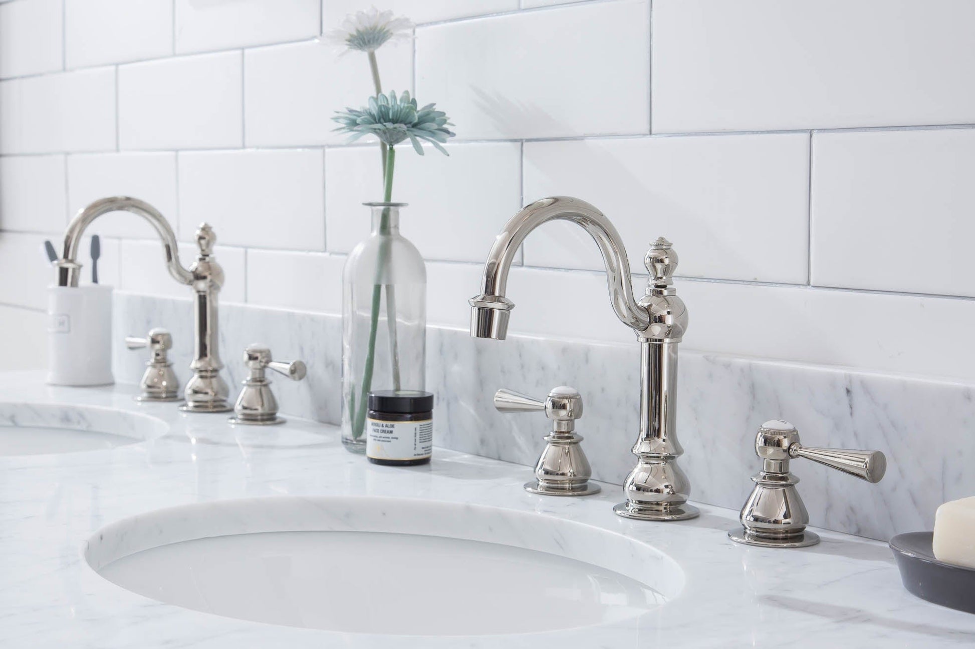 Water Creation EB60E-0512 EMBASSY 60"W x 34"H  Double Washstand , P-Trap, Countertop with Sink, F2-0012 Faucet and Mirror included, in Polished Nickel Finish