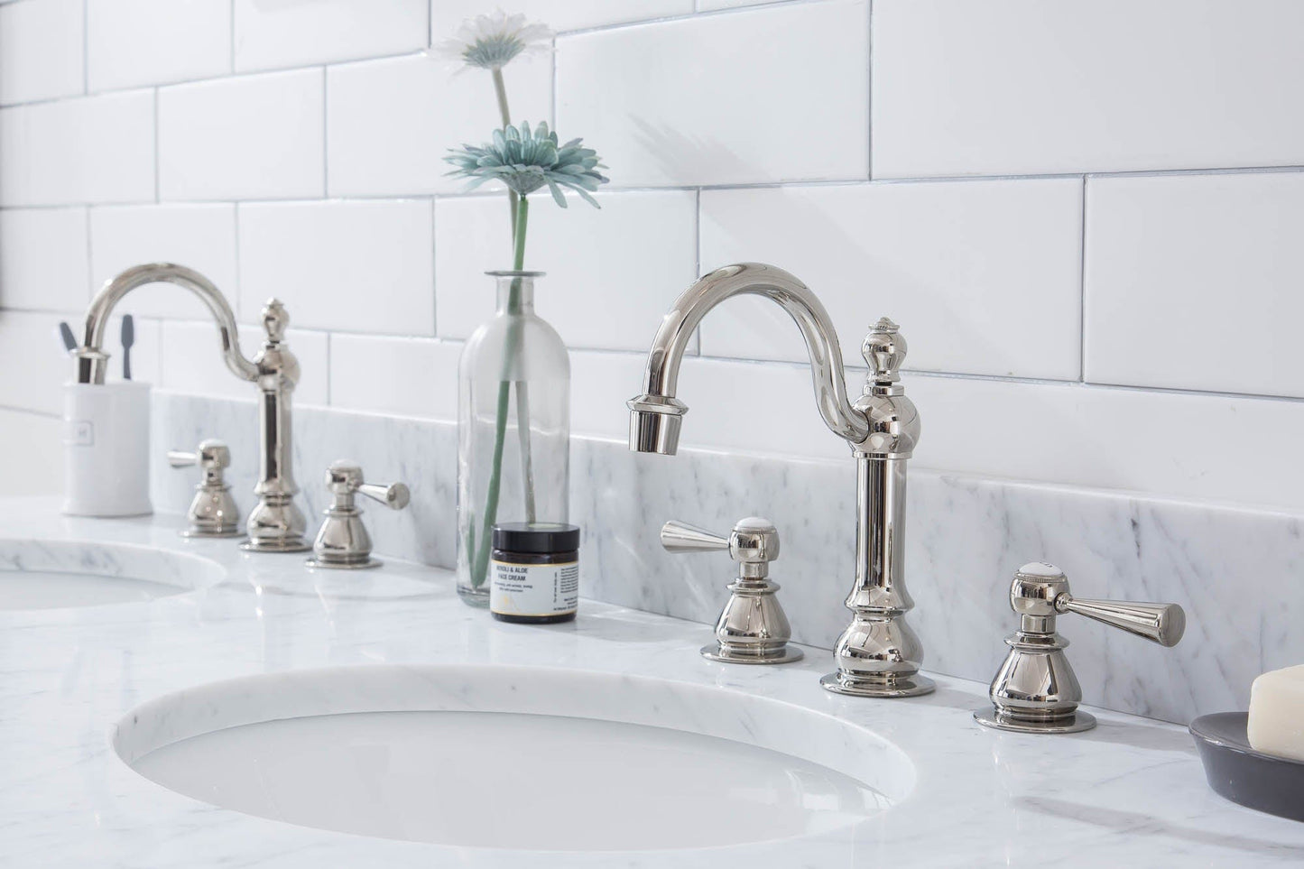 Water Creation EB60E-0512 EMBASSY 60"W x 34"H Double Washstand , P-Trap, Countertop with Sink, F2-0012 Faucet and Mirror included, in Polished Nickel Finish