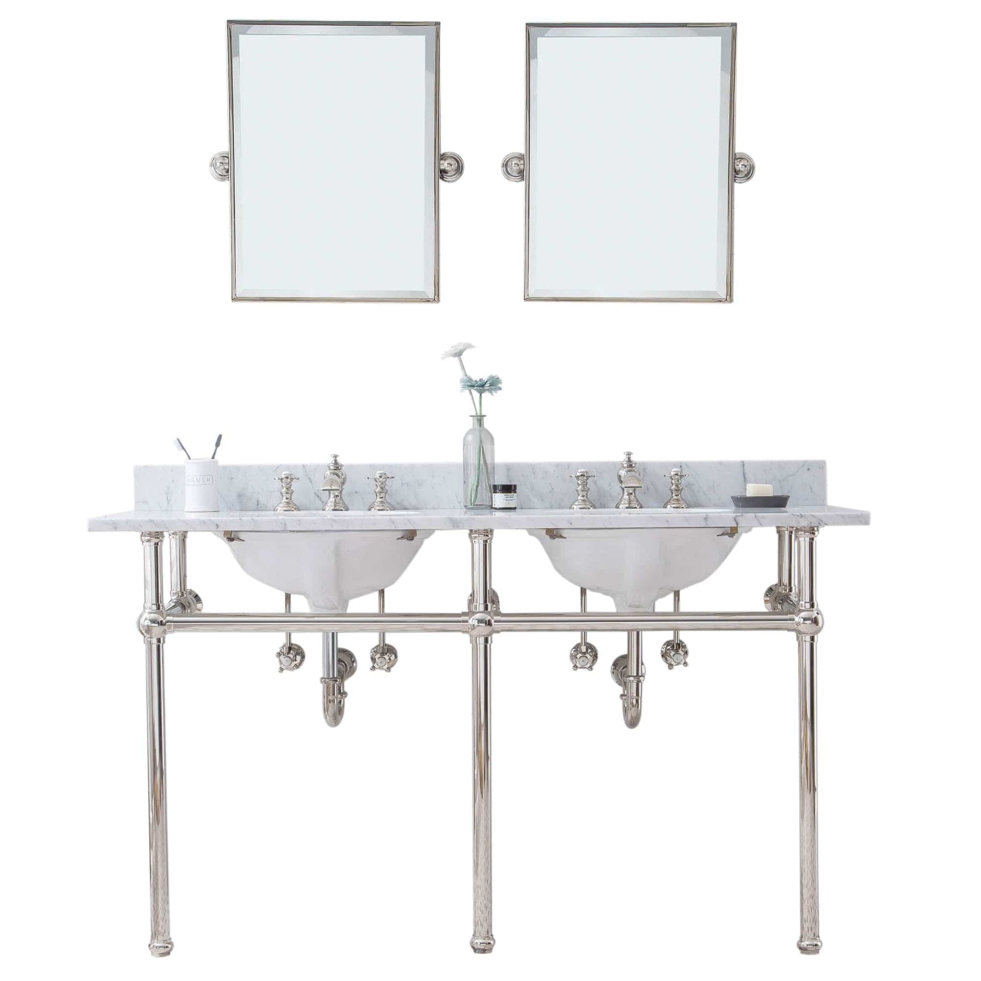 Water Creation EB60E-0513 EMBASSY 60"W x 34"H  Double Washstand , P-Trap, Countertop with Sink, F2-0013 Faucet and Mirror included, in Polished Nickel Finish