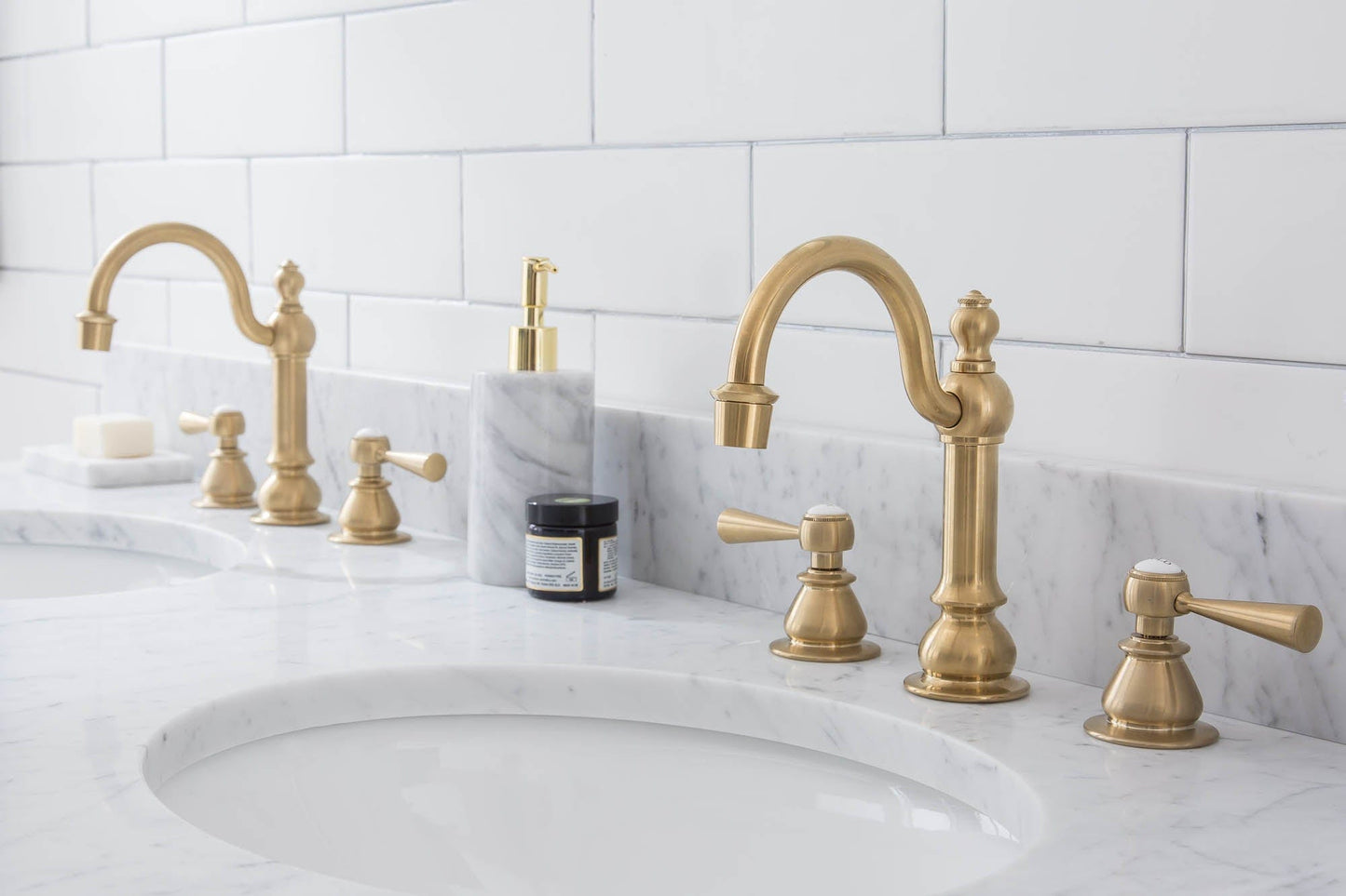 Water Creation EB60E-0612 EMBASSY 60"W x 34"H Double Washstand , P-Trap, Countertop with Sink, F2-0012 Faucet and Mirror included, in Satin Gold Finish