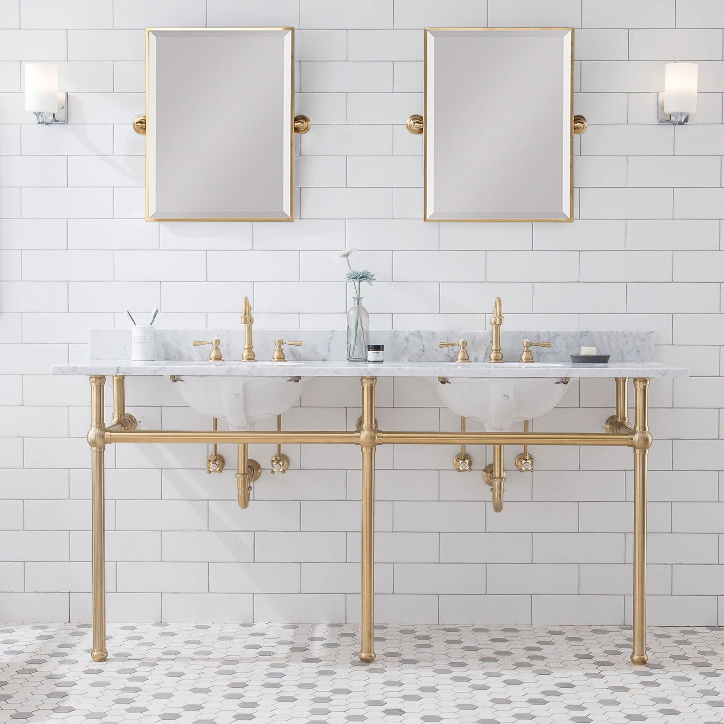Water Creation EB72B-0600 EMBASSY 72"W x 34"H Double Washstand and P-Trap included, in Satin Gold Finish
