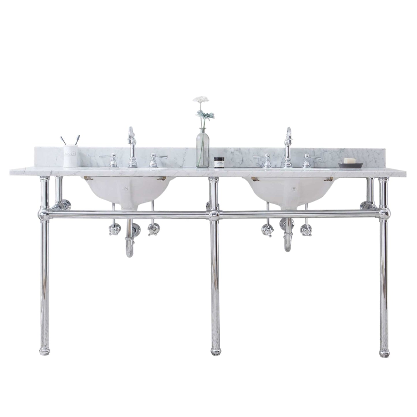 Water Creation EB72D-0112 EMBASSY 72"W x 34"H Double Washstand , P-Trap, Countertop with Sink, and F2-0012 Faucet included, in Chrome Finish