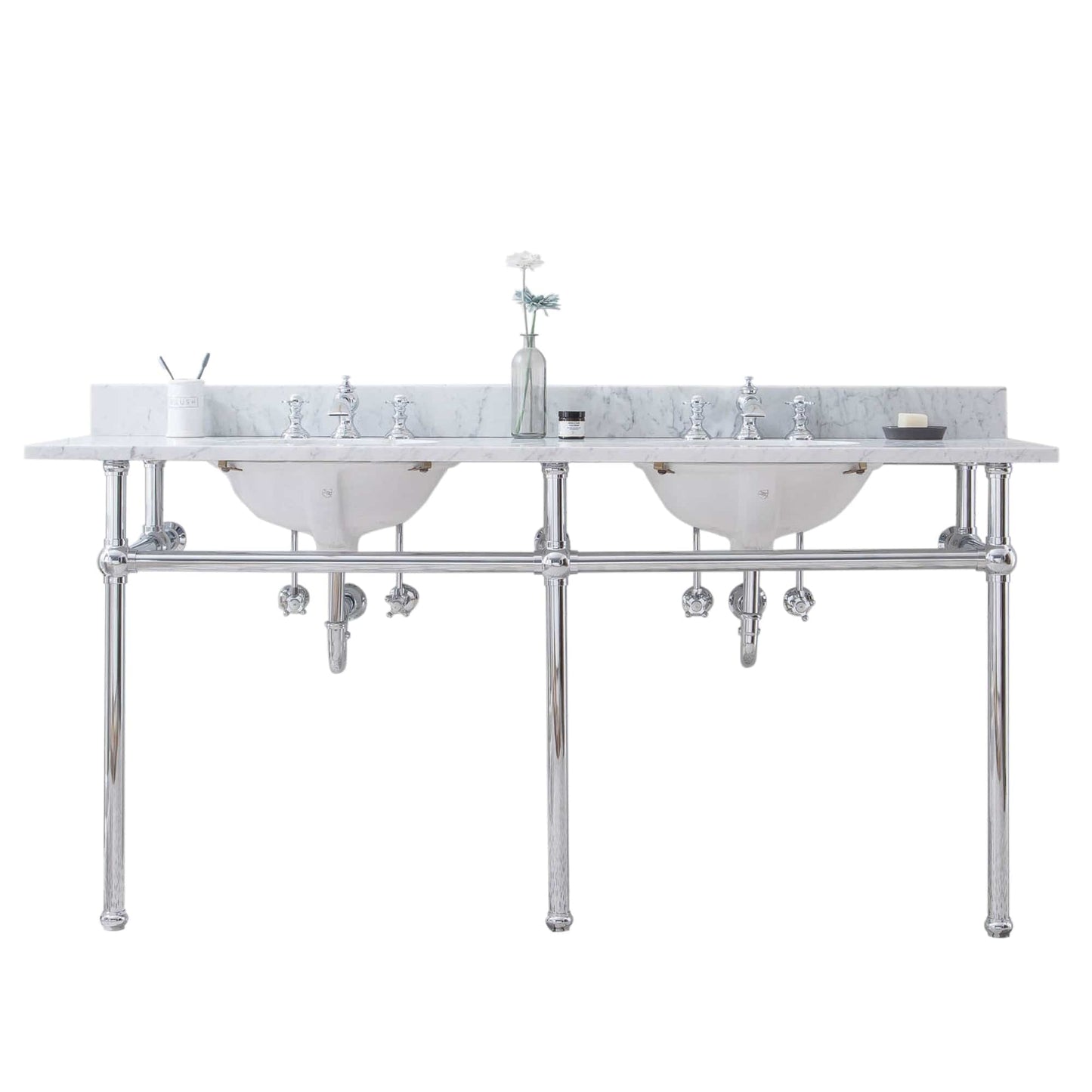 Water Creation EB72D-0113 EMBASSY 72"W x 34"H Double Washstand , P-Trap, Countertop with Sink, and F2-0013 Faucet included, in Chrome Finish