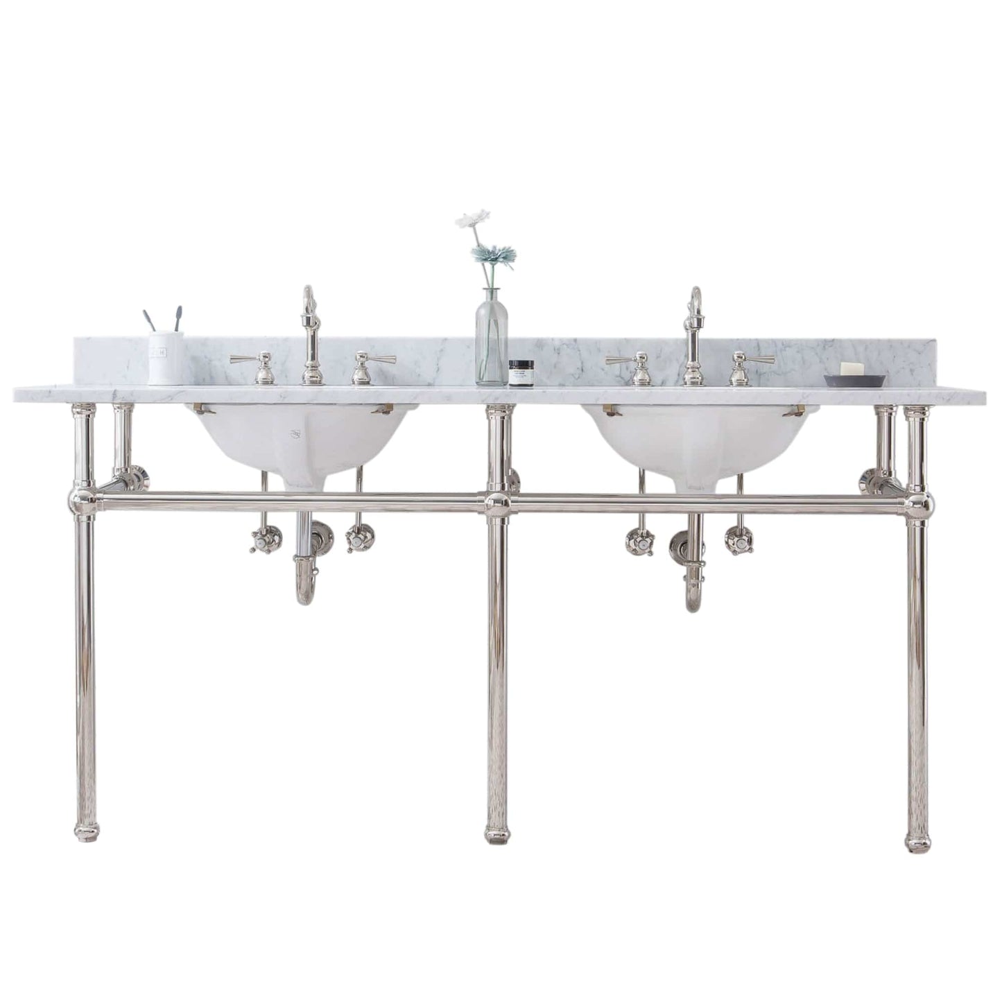 Water Creation EB72D-0512 EMBASSY 72"W x 34"H Double Washstand , P-Trap, Countertop with Sink, and F2-0012 Faucet included, in Polished Nickel Finish