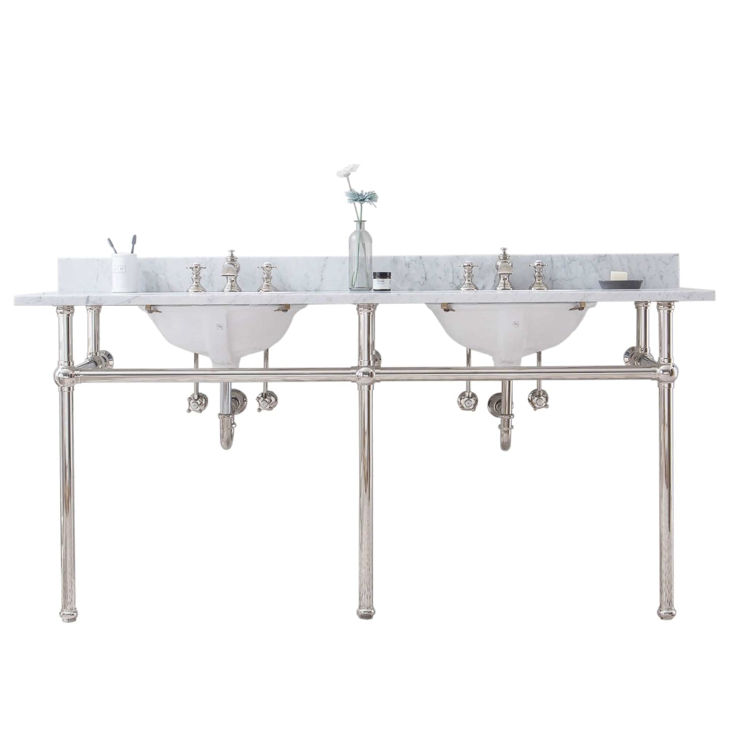 Water Creation EB72D-0513 EMBASSY 72"W x 34"H Double Washstand , P-Trap, Countertop with Sink, and F2-0013 Faucet included, in Polished Nickel Finish