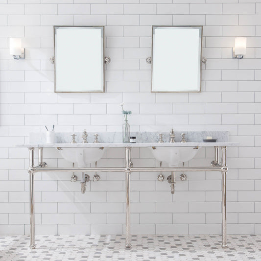 Water Creation EB72D-0513 EMBASSY 72"W x 34"H  Double Washstand , P-Trap, Countertop with Sink, and F2-0013 Faucet included, in Polished Nickel Finish