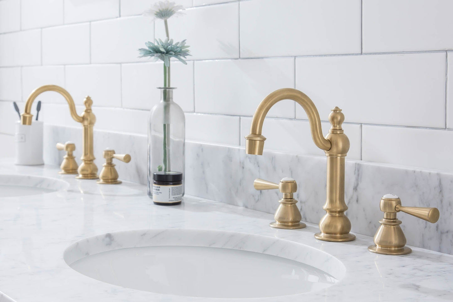 Water Creation EB72D-0612 EMBASSY 72"W x 34"H Double Washstand , P-Trap, Countertop with Sink, and F2-0012 Faucet included, in Satin Gold Finish