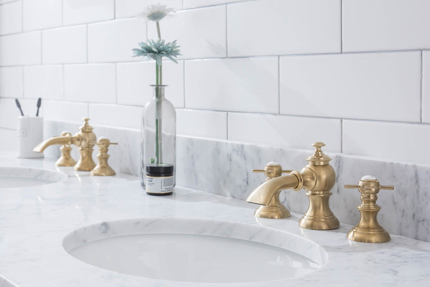 Water Creation EB72D-0613 EMBASSY 72"W x 34"H Double Washstand , P-Trap, Countertop with Sink, and F2-0013 Faucet included, in Satin Gold Finish