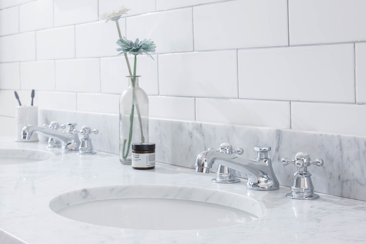 Water Creation EB72E-0109 EMBASSY 72"W x 34"H Double Washstand , P-Trap, Countertop with Sink, F2-0009 Faucet and Mirror included, in Chrome Finish
