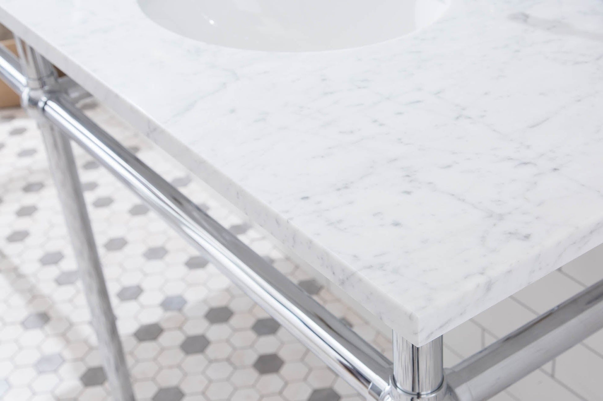 Water Creation EB72E-0109 EMBASSY 72"W x 34"H  Double Washstand , P-Trap, Countertop with Sink, F2-0009 Faucet and Mirror included, in Chrome Finish