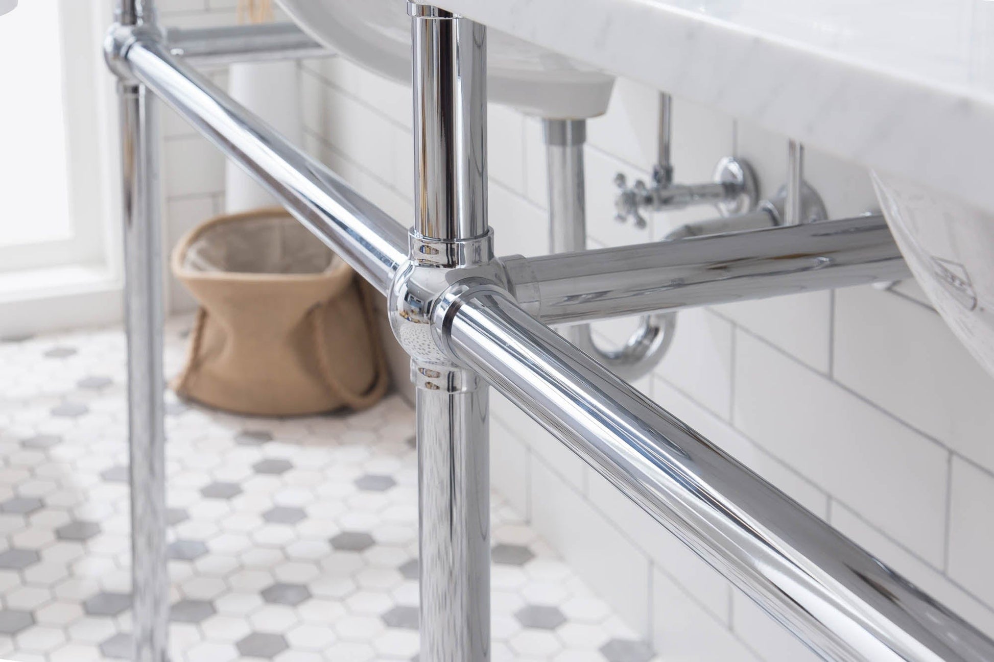 Water Creation EB72E-0109 EMBASSY 72"W x 34"H  Double Washstand , P-Trap, Countertop with Sink, F2-0009 Faucet and Mirror included, in Chrome Finish