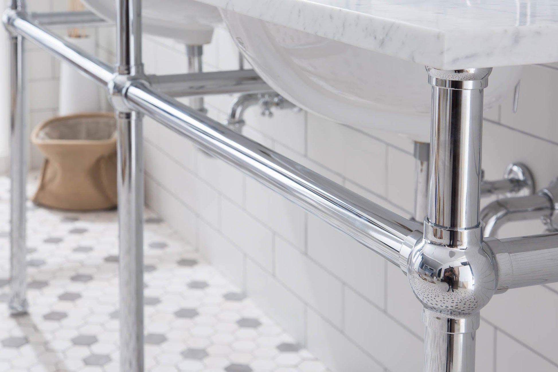 Water Creation EB72E-0112 EMBASSY 72"W x 34"H  Double Washstand , P-Trap, Countertop with Sink, F2-0012 Faucet and Mirror included, in Chrome Finish