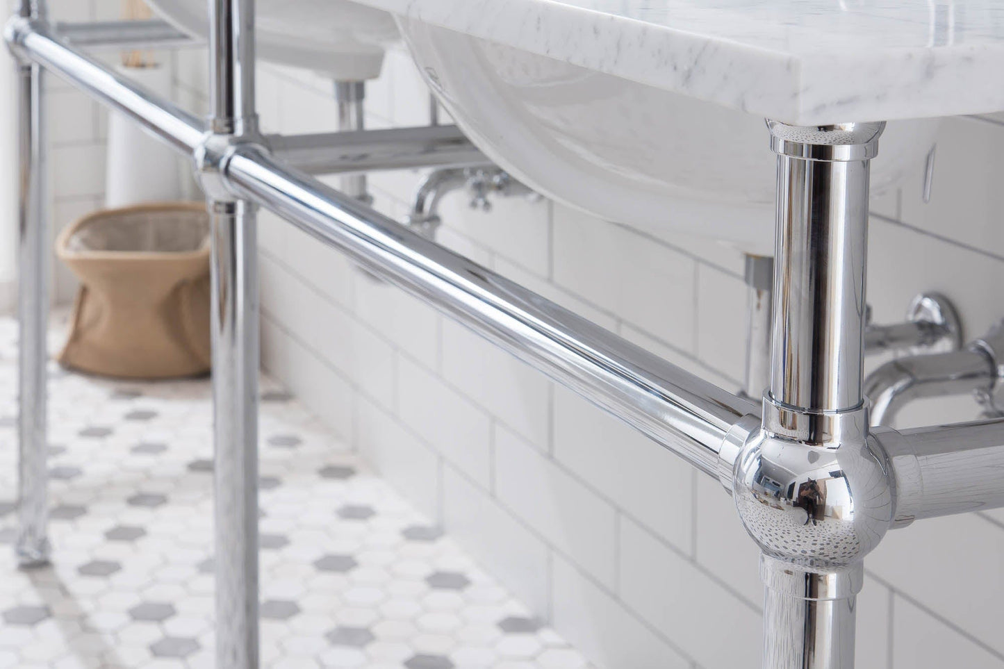 Water Creation EB72E-0112 EMBASSY 72"W x 34"H Double Washstand , P-Trap, Countertop with Sink, F2-0012 Faucet and Mirror included, in Chrome Finish