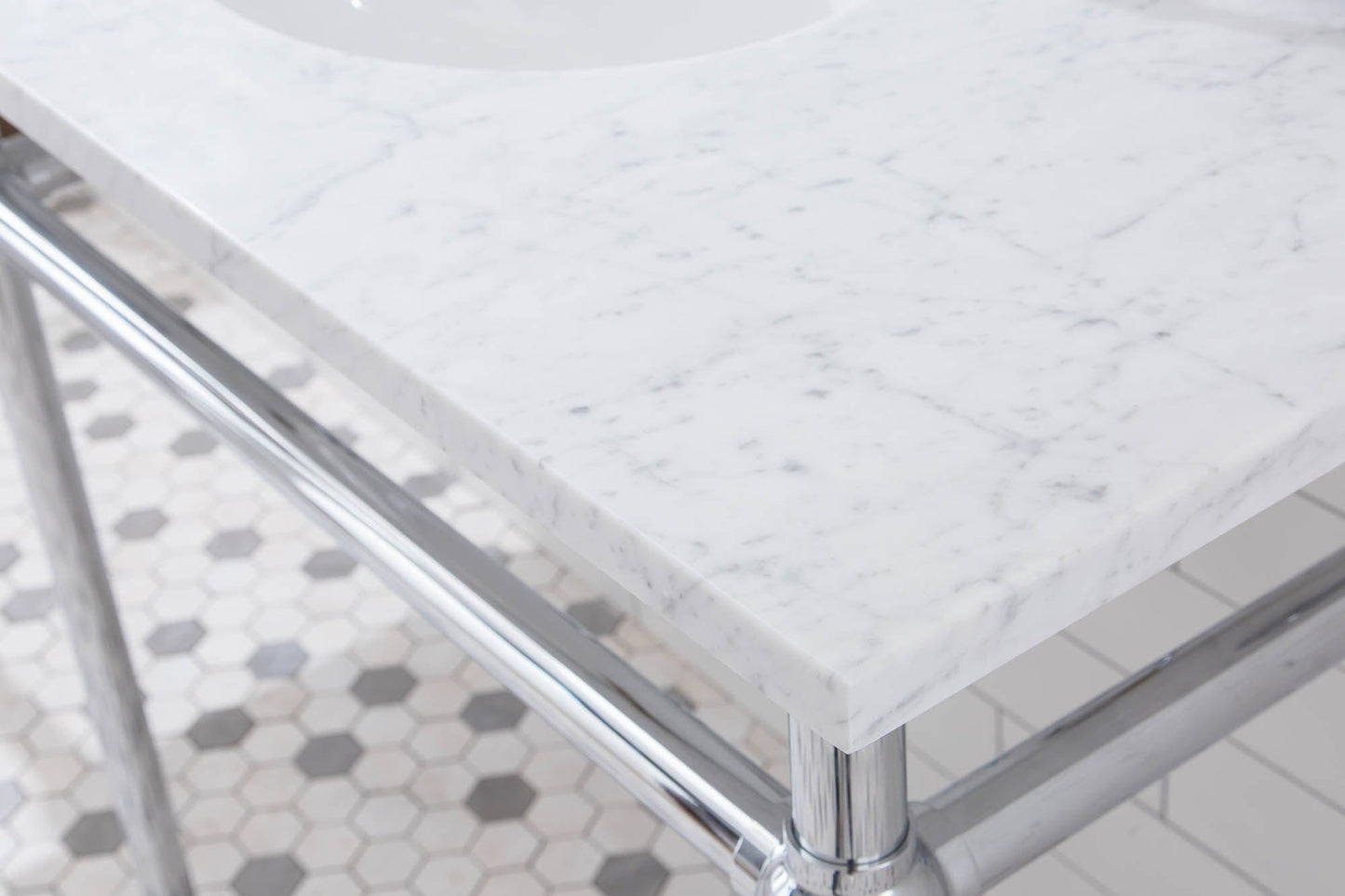 Water Creation EB72E-0112 EMBASSY 72"W x 34"H Double Washstand , P-Trap, Countertop with Sink, F2-0012 Faucet and Mirror included, in Chrome Finish