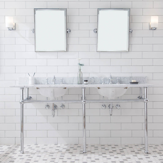 Water Creation EB72E-0113 EMBASSY 72"W x 34"H Double Washstand , P-Trap, Countertop with Sink, F2-0013 Faucet and Mirror included, in Chrome Finish