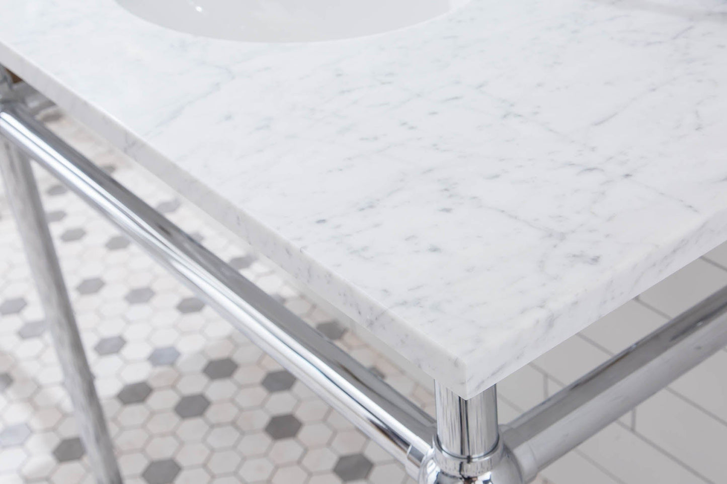 Water Creation EB72E-0113 EMBASSY 72"W x 34"H Double Washstand , P-Trap, Countertop with Sink, F2-0013 Faucet and Mirror included, in Chrome Finish