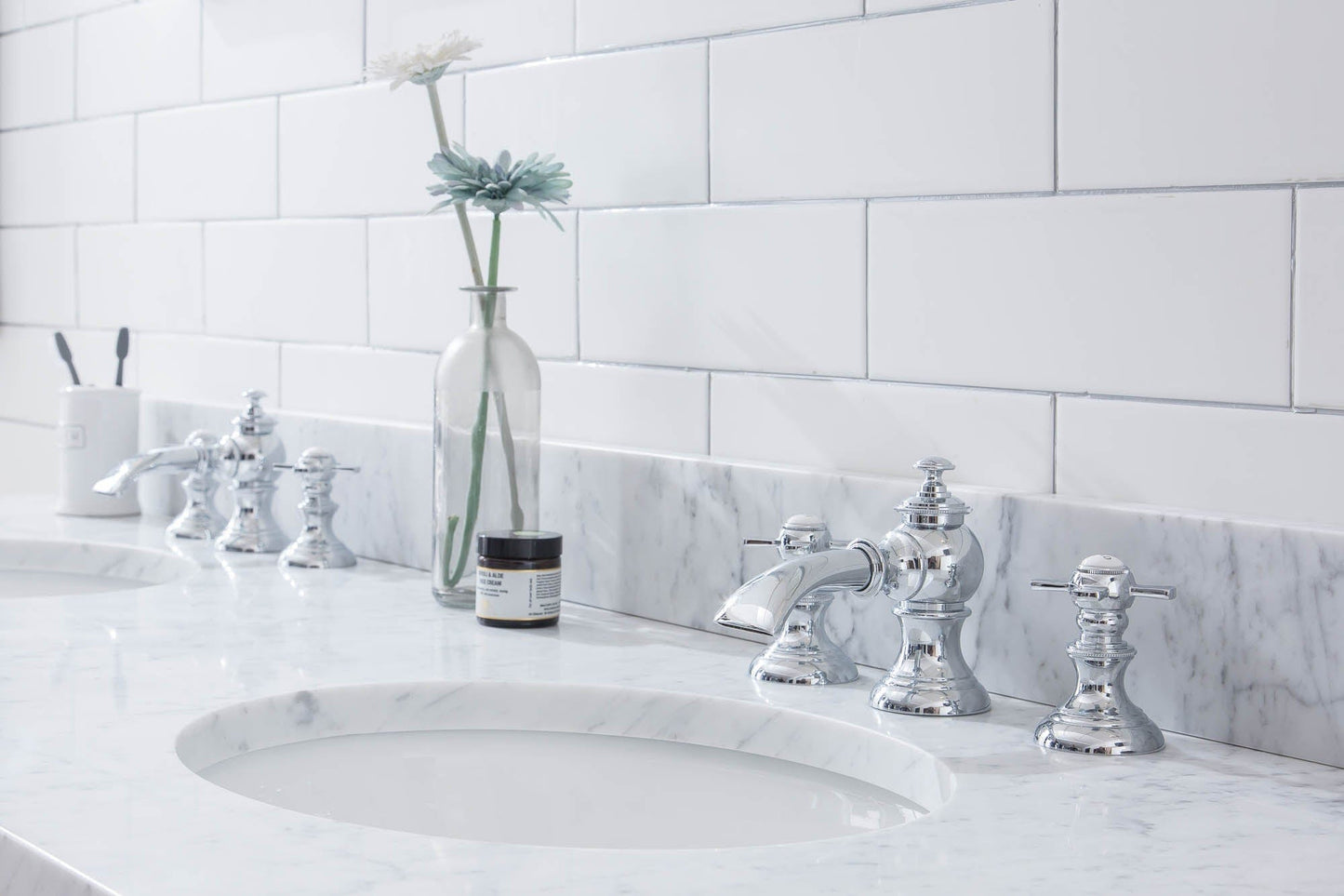 Water Creation EB72E-0113 EMBASSY 72"W x 34"H Double Washstand , P-Trap, Countertop with Sink, F2-0013 Faucet and Mirror included, in Chrome Finish