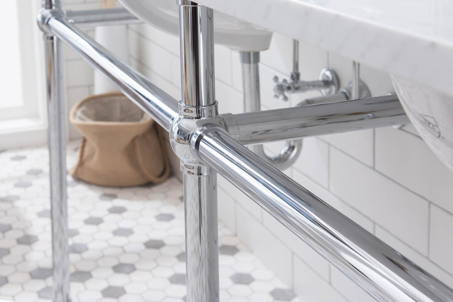 Water Creation EB72E-0113 EMBASSY 72"W x 34"H Double Washstand , P-Trap, Countertop with Sink, F2-0013 Faucet and Mirror included, in Chrome Finish